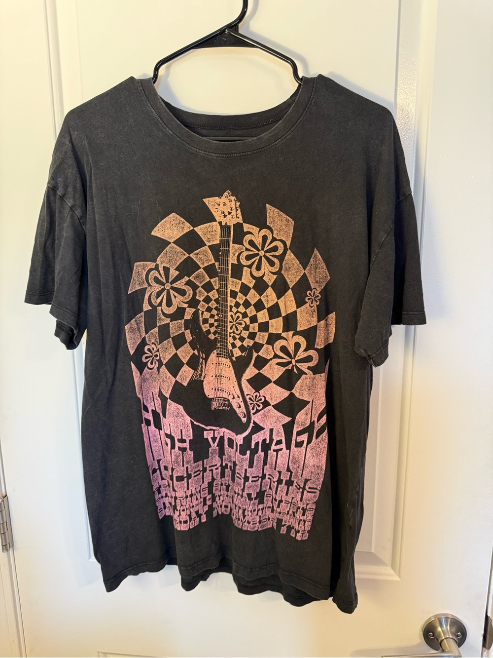 Hollister Black Tee with Pink Gradient Guitar Graphic